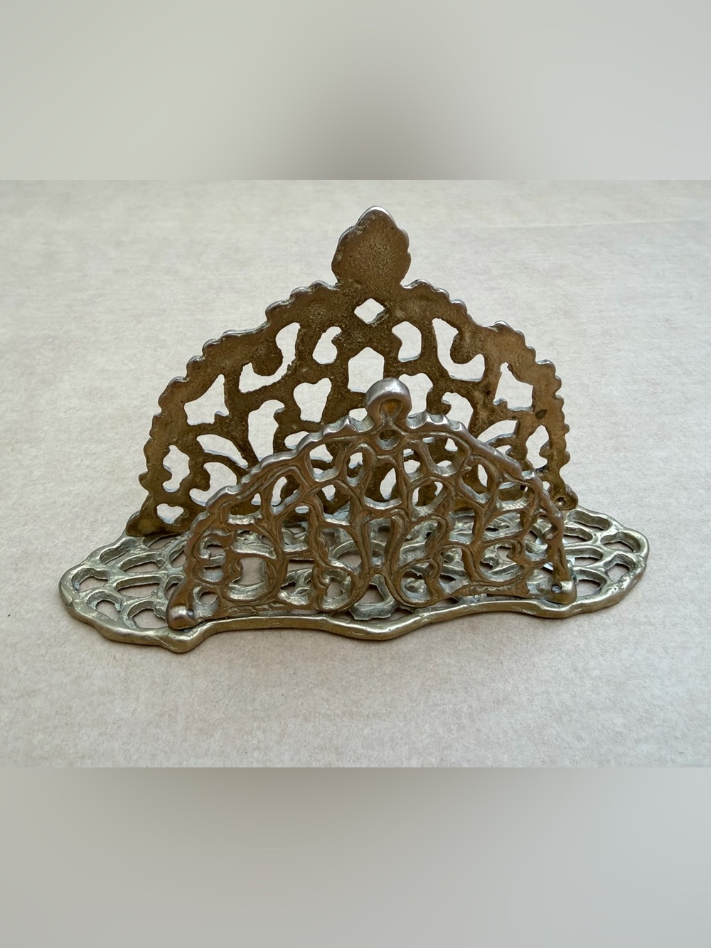 Vintage Andrea by Sadek Brass Filigree Letter Holder Napkin Rack Taiwan